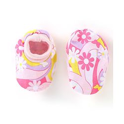 Babyhug 100% Cotton Knit Mitten & Booties Floral Print - Pink