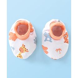 Babyhug 100% Cotton Knit Tiger Print Mittens & Booties - White