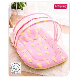 Babyhug Cotton Bedding Set with Mosquito Net Duck Print- Blue