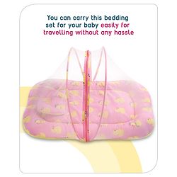 Babyhug Cotton Bedding Set with Mosquito Net Duck Print- Blue