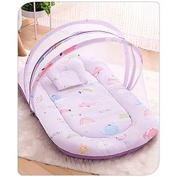 Babyhug Cotton Bedding Set with Mosquito Net Duck Print- Blue