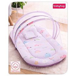 Babyhug Cotton Bedding Set with Mosquito Net Duck Print- Blue
