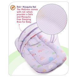 Babyhug Cotton Bedding Set with Mosquito Net Duck Print- Blue
