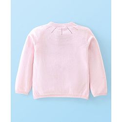 Babyhug Cotton Knitted Full Sleeves Sweater With Bear Applique - Pink