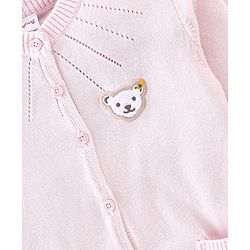 Babyhug Cotton Knitted Full Sleeves Sweater With Bear Applique - Pink
