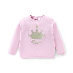 Babyhug Cotton Knit Full Sleeves Sweater with Crown Design - Pink