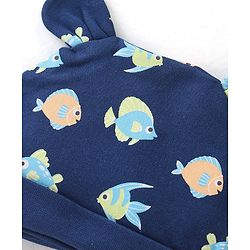 Babyhug 100% Cotton Knit Cap Marine Life Print - Navy Blue