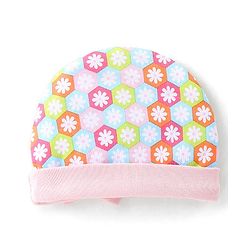 Babyhug 100% Cotton Knit Cap Floral Printed with Bow Applique- Pink