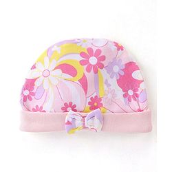 Babyhug 100% Cotton Knit Cap Floral Print - Pink