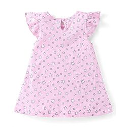 Babyhug Cotton Knit Frill Sleeves Nighty with Stars Print - Pink
