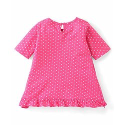 Babyhug Cotton Knit Three Fourth Sleeve Nighty With Penguin Print - Pink