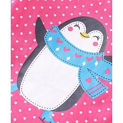 Babyhug Cotton Knit Three Fourth Sleeve Nighty With Penguin Print - Pink