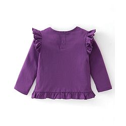 Babyhug Cotton Full Sleeves T-Shirt with Flower Appliques & Frill Detailing - Purple