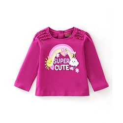 Babyhug Cotton Knit Full Sleeves T-Shirt with Butterflies Printed - Purple