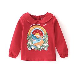 Babyhug 100% Cotton Knit Full Sleeves Top with Nature Graphics & Crochet Detailing - Red