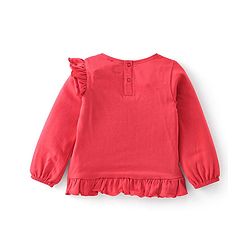 Babyhug 100% Cotton Knit Full Sleeves Top WIth Frill Detailing Floral Print - Red
