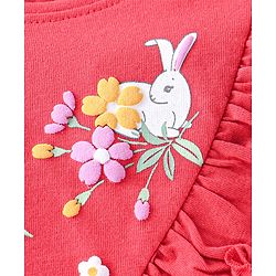 Babyhug 100% Cotton Knit Full Sleeves Top WIth Frill Detailing Floral Print - Red