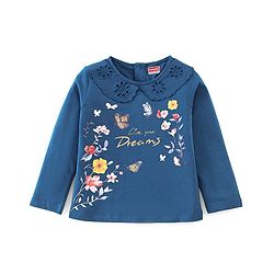 Babyhug 100% Cotton Knit Full Sleeves T-Shirt with Floral Graphics - Navy Blue