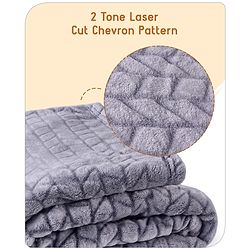 Babyhug Premium 2 Tone Laser Cut Cozy Plush Blanket Chevron Pattern- Blue