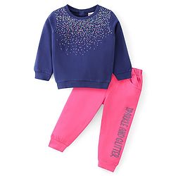 Babyhug Cotton Knit Full Sleeves Circle Printed T-Shirt & Lounge Pant Set - Blue & Pink