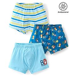 Babyhug 100% Cotton Antibacterial Trunk Briefs Stripes & Lion Print Pack of 3- Blue & Green