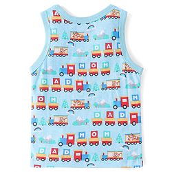 Babyhug 100% Cotton Sleeveless Antibacterial Sando Vests Stripes & Train Print Pack of 3 - Blue Red & Yellow