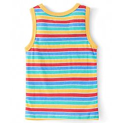 Babyhug 100% Cotton Sleeveless Antibacterial Sando Vests Stripes & Train Print Pack of 3 - Blue Red & Yellow