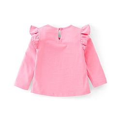 Babyhug 100% Cotton Full Sleeves T-Shirt With Frill & Marrowing Detailing & Tiger Print - Pink