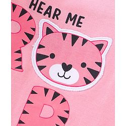 Babyhug 100% Cotton Full Sleeves T-Shirt With Frill & Marrowing Detailing & Tiger Print - Pink