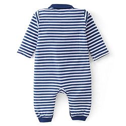 Babyhug 100% Cotton Knit Full Sleeves Striped Romper - Navy