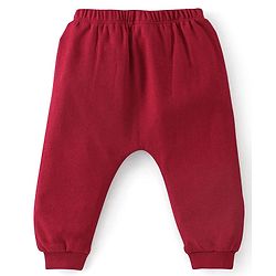 Babyhug 100% Cotton Knit Full Sleeves Striped Hooded Onesie with Lounge Pant - Red