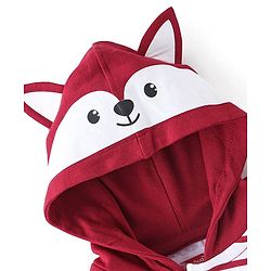 Babyhug 100% Cotton Knit Full Sleeves Striped Hooded Onesie with Lounge Pant - Red