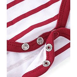 Babyhug 100% Cotton Knit Full Sleeves Striped Hooded Onesie with Lounge Pant - Red