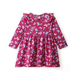 Babyhug Cotton Knit Full Sleeves Frock Butterfly Print - Pink