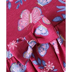Babyhug Cotton Knit Full Sleeves Frock Butterfly Print - Pink