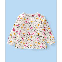 Babyhug Cotton Knit Full Sleeves Floral & Text Print T-Shirts Pack of 3 - Pink Maroon & Green