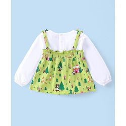 Babyhug Cotton Knit Full Sleeves Overlap Tee with Jungle Theme Print & Smocking Detailing - Lime Green