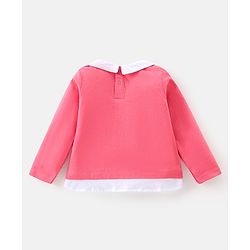 Babyhug 100% Cotton Knit Full Sleeves Overlap Peterpan Collar T-Shirt With Graphics - Pink & White