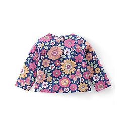Babyhug 100% Cotton Knit Full Sleeves With Top & Skirt Floral Print - Navy Blue & Pink
