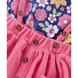 Babyhug 100% Cotton Knit Full Sleeves With Top & Skirt Floral Print - Navy Blue & Pink