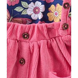 Babyhug 100% Cotton Knit Full Sleeves With Top & Skirt Floral Print - Navy Blue & Pink
