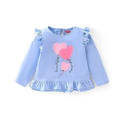 Babyhug Cotton Knit Full Sleeves Tee With Heart Graphics & Frill Detailing- Purple Melange