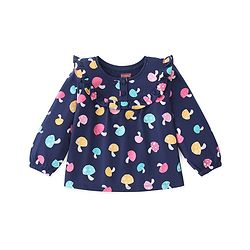 Babyhug Cotton Knit Full Sleeves Mushroom Printed Top with Frill Detailing - Navy Blue