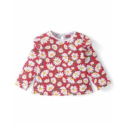 Babyhug 100% Cotton Knit Full Sleeves Tees With Frill Detailing & Floral Graphics Pack of 3- Red White & Yellow