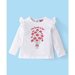Babyhug 100% Cotton Knit Full Sleeves Tees With Frill Detailing & Floral Graphics Pack of 3- Red White & Yellow