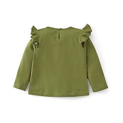 Babyhug 100% Cotton Knit Full Sleeves T-Shirt With Graphics & Frill Detailing - Green
