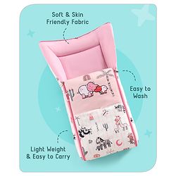 Babyhug Velour Sleeping Bag Baby Animal Print with Embroidery - Pink
