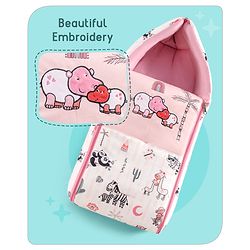 Babyhug Velour Sleeping Bag Baby Animal Print with Embroidery - Pink