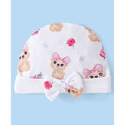 Babyhug 100% Cotton Cap Mittens & Booties Set Puppy Print - White