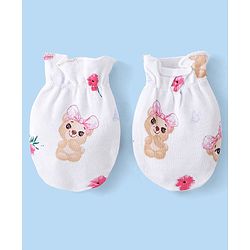 Babyhug 100% Cotton Cap Mittens & Booties Set Puppy Print - White